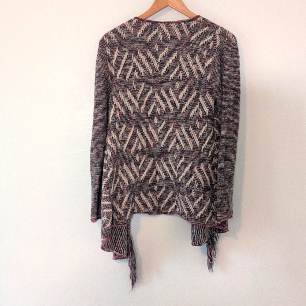 Lucky Brand Women's Open Front Boho Cotton Cardigan Fringe Pink Cream Black Sz S - Picture 6 of 10